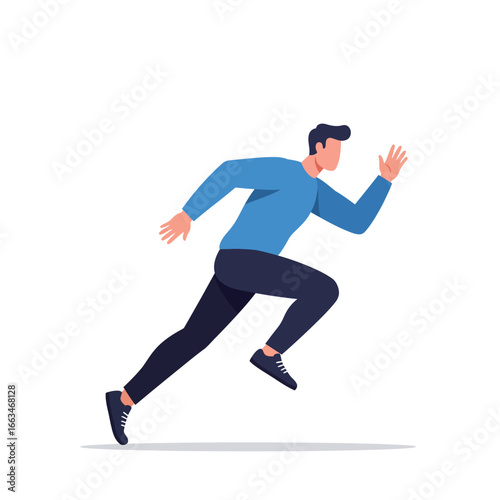A dynamic illustration of a determined young man sprinting forward with powerful strides, symbolizing speed, progress, and an active lifestyle.