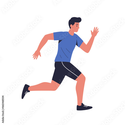 A dynamic illustration of a young man in athletic wear, actively running with determination, symbolizing health, fitness, and energetic movement.