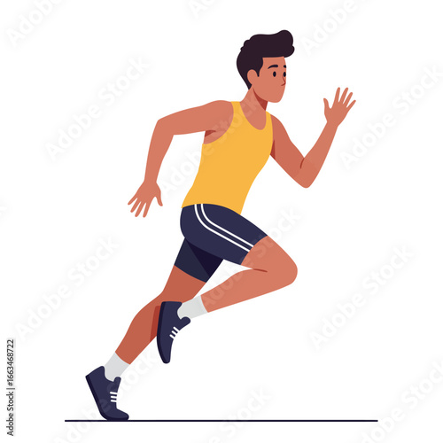 A dynamic vector illustration captures a determined male athlete sprinting forward, embodying speed, fitness, and an active healthy lifestyle on a clean white background.