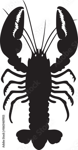 Lobster Ascending a Surface Body upright with legs firmly gripping a vertical structure, claws extended for support. Full-length silhouette black vector design.