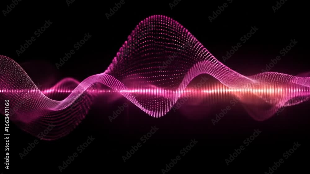 Abstract pink waves on black, with a bright light in the middle