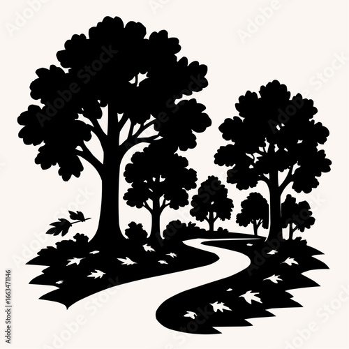 Vector silhouettes of trees with leaves and branches for autumn and spring season design
