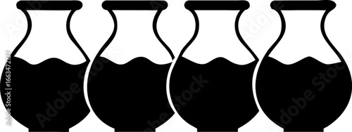 Monochrome Minimalism Four Vases with Varying Liquid Levels, Evoking Simplicity and Visual Rhythm in Black and White