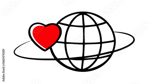 Globe with a heart, symbolizing global love, unity, and connection, representing international care and support for humanity