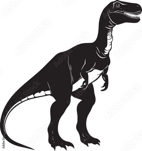 Giganotosaurus - A massive theropod with a muscular body, long tail, and powerful legs built for speed and strength. full length silhouette black vector illustration
