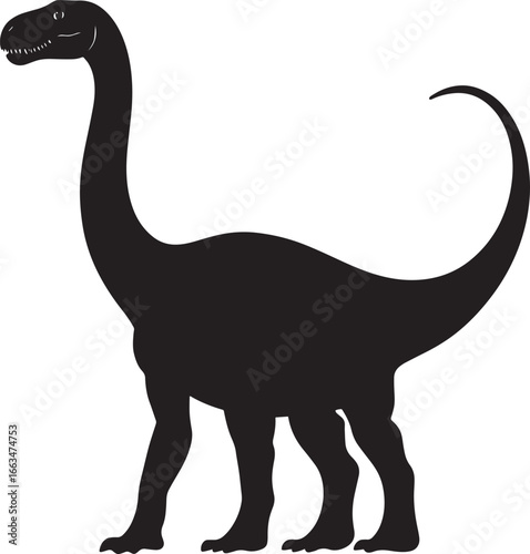 Apatosaurus A massive quadrupedal herbivore featuring a long neck, lengthy tail, and short head, full-length black silhouette vector illustration.