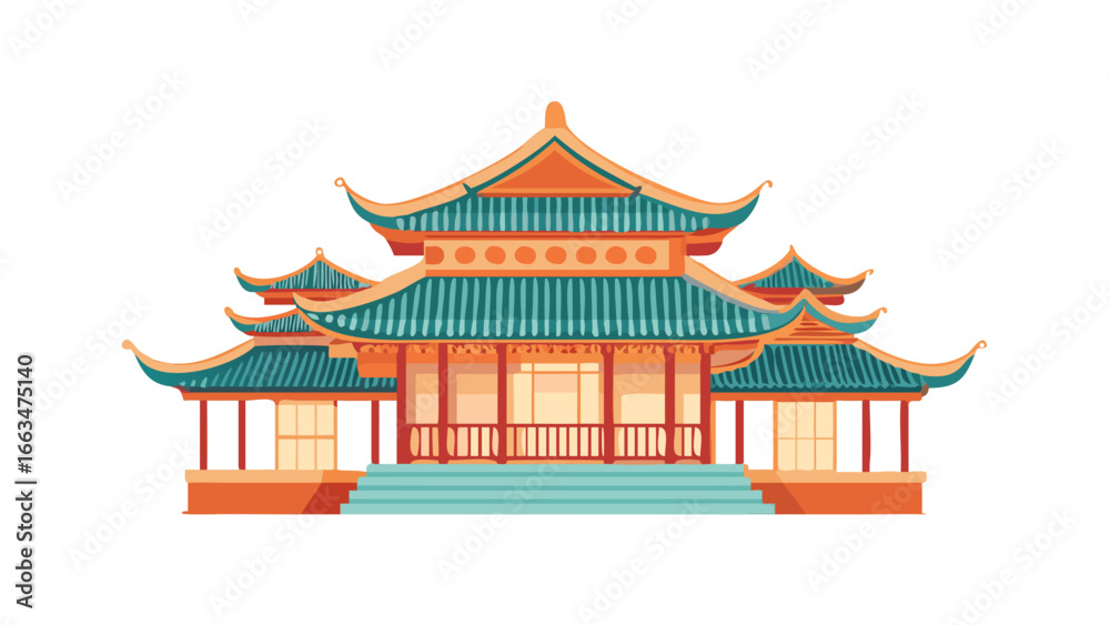 Fototapeta premium Illustration of a traditional chinese building with intricate details and vibrant colors, , showcasing asian architecture