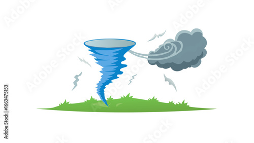 Illustration of a tornado, a violent rotating column of air extending from a thunderstorm to the ground