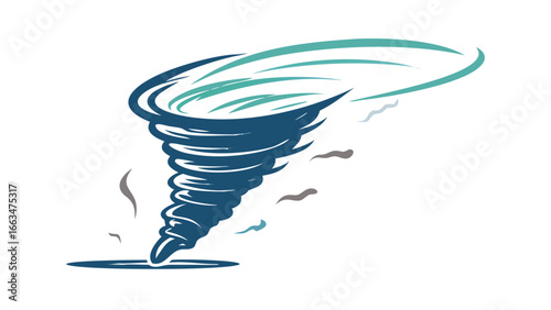 Illustration of a tornado, a natural disaster caused by a violent rotating column of air in contact with both the surface