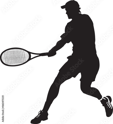 A player executing a forehand return with extended racket and shifting legs for power, full-length silhouette illustration.