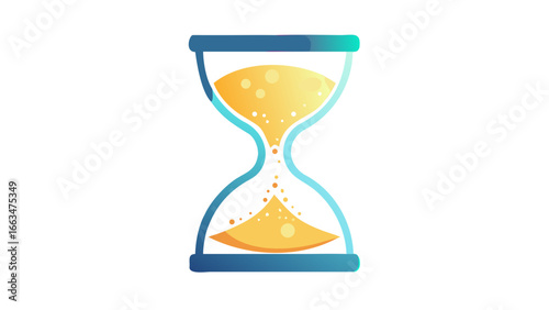 Illustration of a sand hourglass with blue frame and yellow sand, a symbol of time and measurement