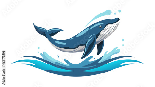 Vector illustration of a whale jumping out of the water, , perfect for marine life and ocean themed designs