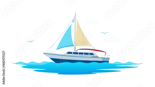 Illustration of a modern sailboat sailing on the sea, , perfect for summer vacation and marine adventures