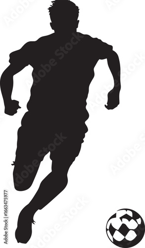 Running with the Ball Silhouette A player sprinting down the field, ball controlled at their feet, looking to advance past defenders. full length silhouette black vector illustration