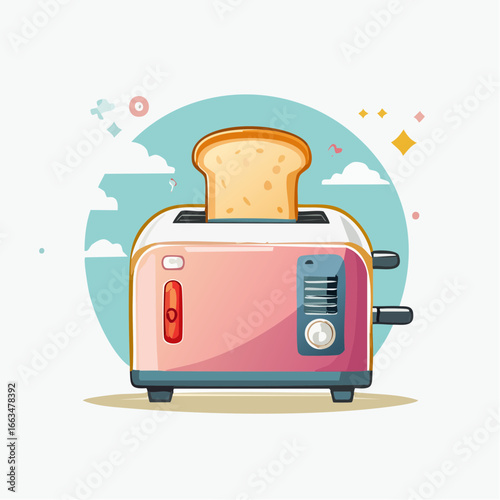 Cute Pink Toaster With Toasted Bread Illustration