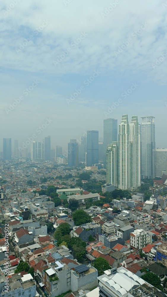Obraz premium Jakarta, Indonesia – August 20, 2025: A cityscape view of Indonesia capital city Jakarta
