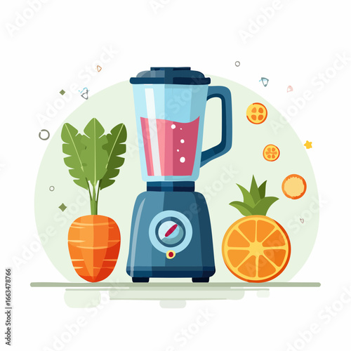 Colorful Flat Design Blender With Smoothie Ingredients