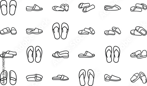 Assorted slipper and flip flop icons on white background