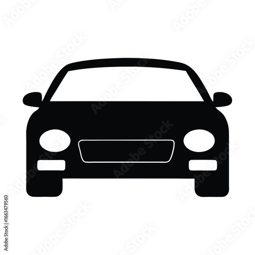 Modern Car Front View Black Silhouette Automotive Design Transportation Icon Vehicle Style Illustration