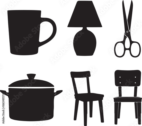 Mug lamp scissors pot chairs vector