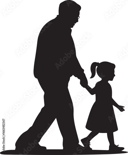 Grandparents Walking with Granddaughter Holding Hands Black Silhouette