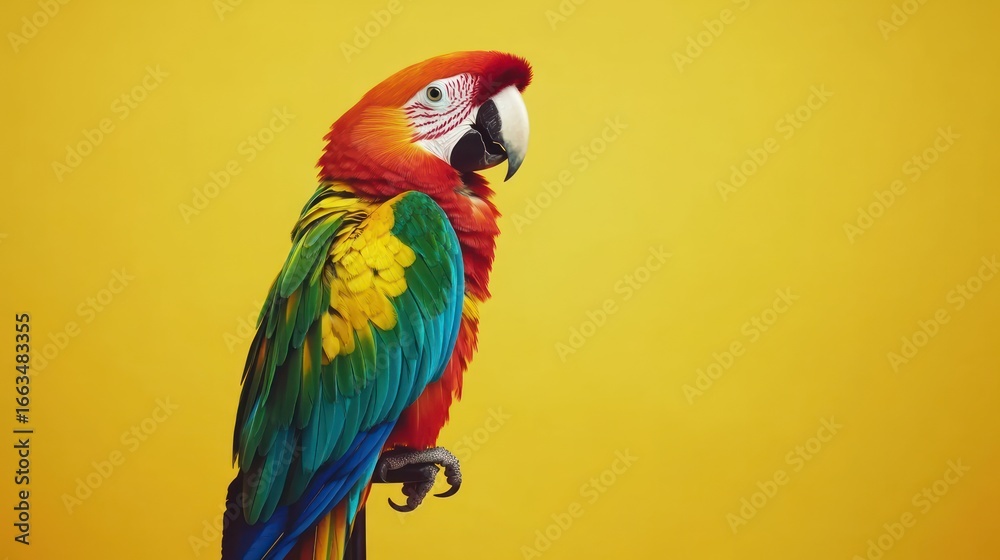 Fototapeta premium Vibrant parrot profile against yellow