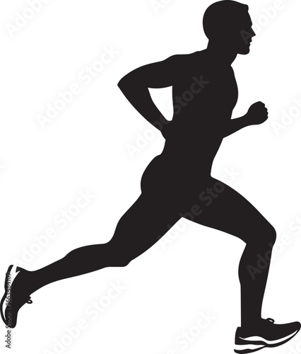 Man in Full Sprint Silhouette Full-length silhouette of a runner with one leg forward and arms in motion.
