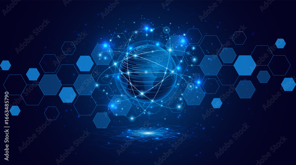 Fototapeta premium Global connection network background. World map. High-speed internet technology concept or fast wireless data transmission. modern internet network connection technology background 