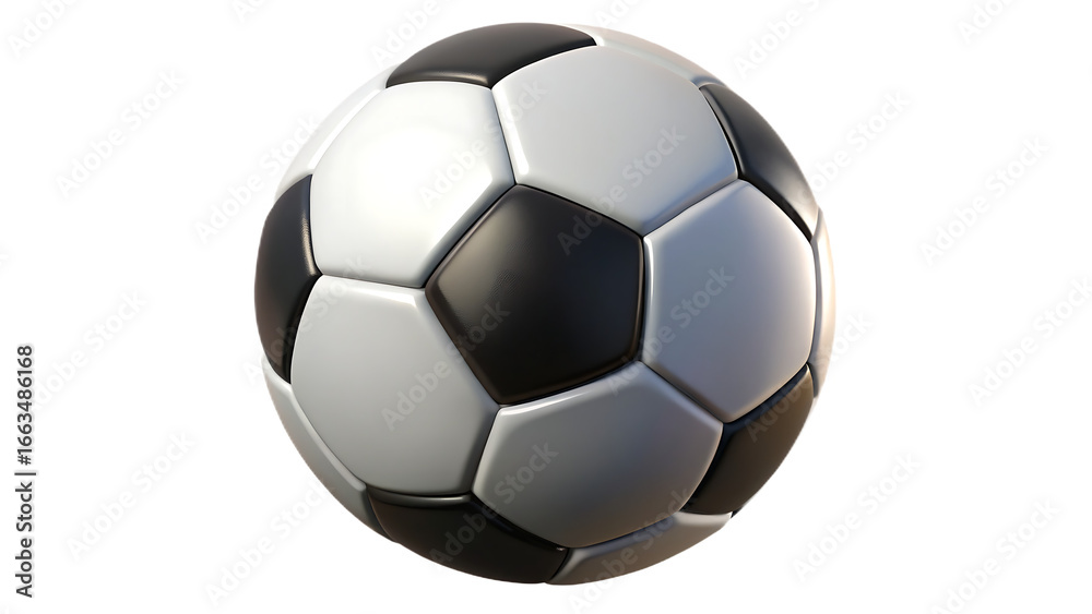 Fototapeta premium Classic soccer ball with black and white pattern, isolated on transparent background, perfect for sportsthemed designs and game illustrations, a timeless symbol of teamwork