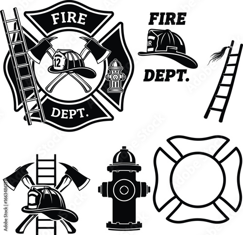 Dynamic firefighter action scene with equipment and flames