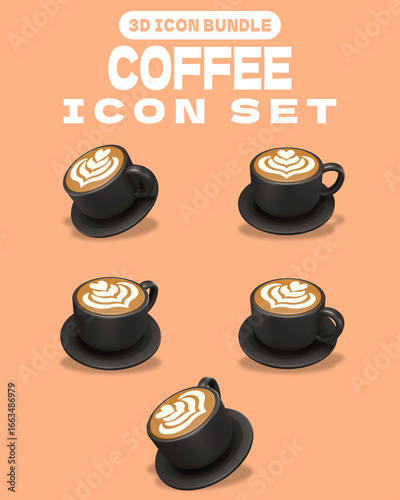 3D Coffee Cup with Latte Art Icon