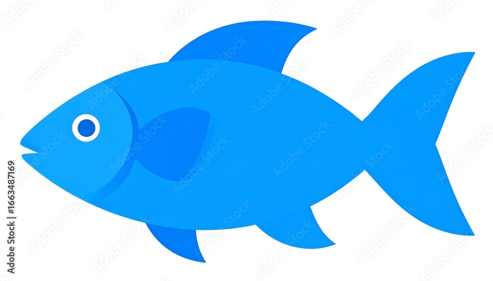 Obraz premium A simple, vibrant blue fish illustration against a plain white background.