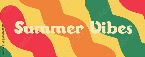 Creative concept of summer bright and juicy banner. Summer Vibes text. Modern abstract art design with wavy shapes. Templates for celebration, ads, branding, card, cover, label, poster, sales	
