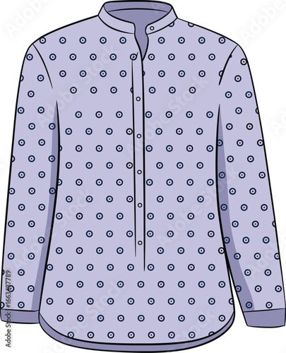 CAD drawing flat vector illustration of long sleeve polka dot blouse, classic collar, button-down design, stylish fashion garment layoutCAD 