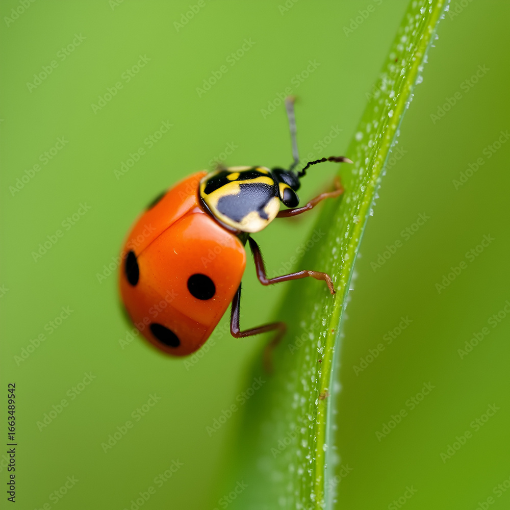 Naklejka premium Lady bug as a plant louse predator, biological protection.