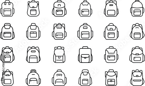Collection of backpack icons on white background symbol