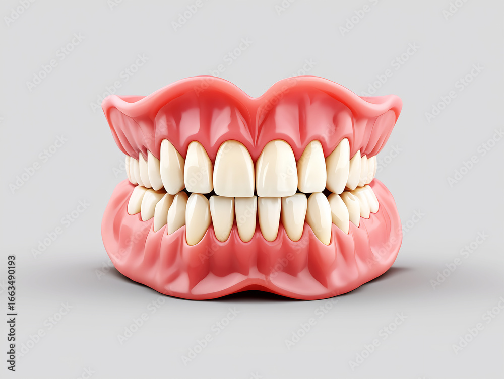 Obraz premium Realistic Dentures Showing White Teeth and Pink Gums dental oral