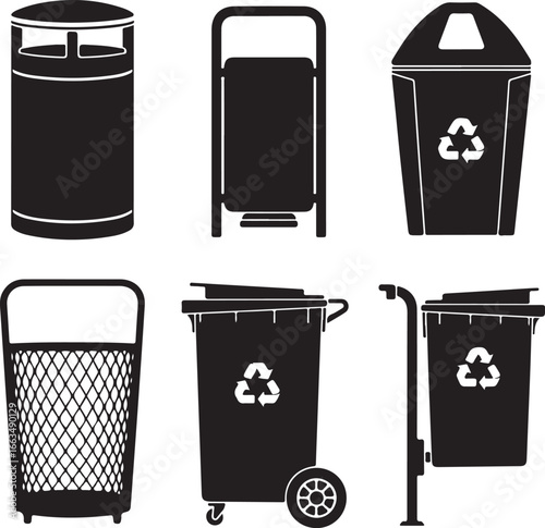 Various trash receptacles and recycling bins trash cans