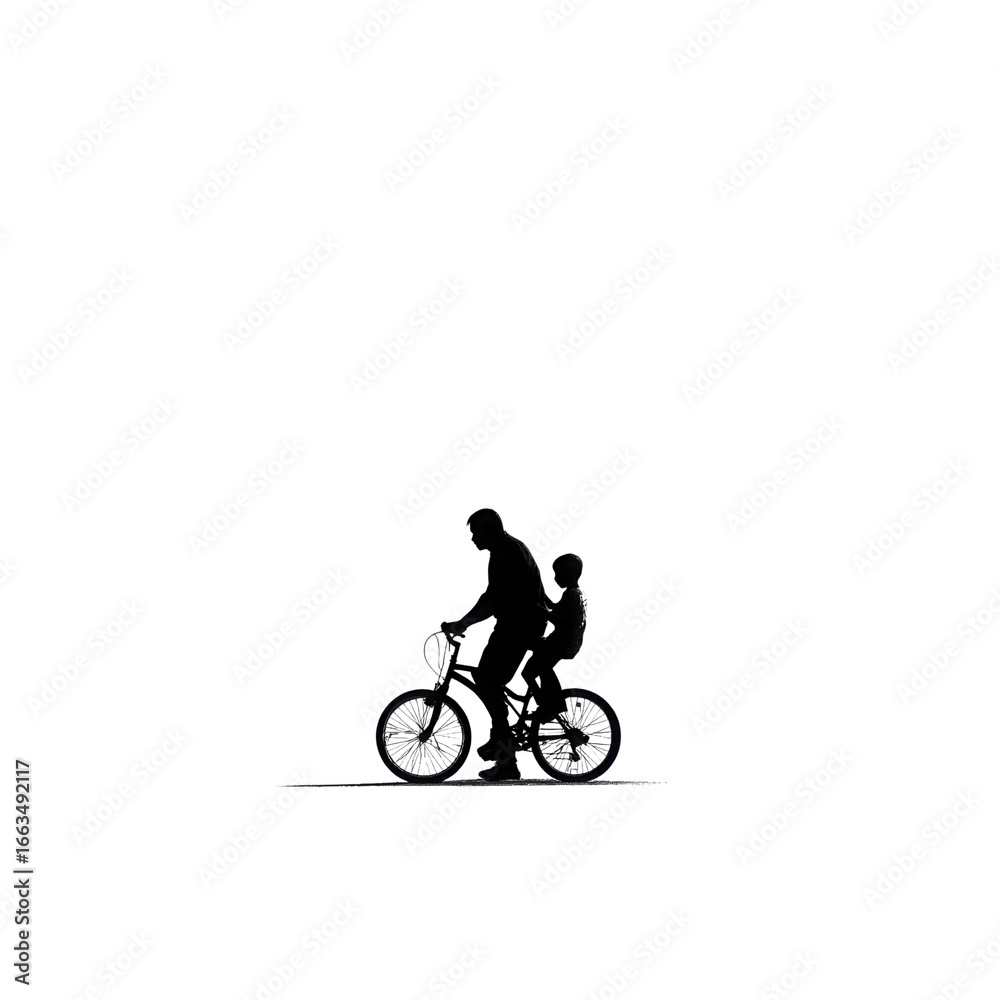Fototapeta premium Silhouetted Father and Child on Bicycle at Night