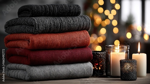 Folded Cozy Sweaters by Candlelight