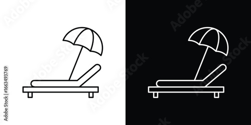 Beach chair with umbrella icon
