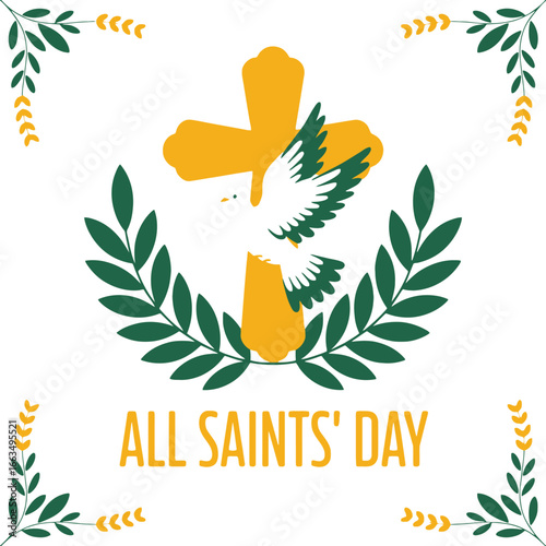 All Saints' Day: Dove, Cross, and Laurel Wreath with Decorative Flourishes