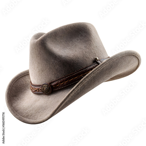 A classic Australian Akubra hat, felt, isolated on a white background