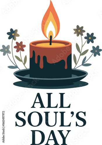 All Souls' Day Candle with Flowers and Text