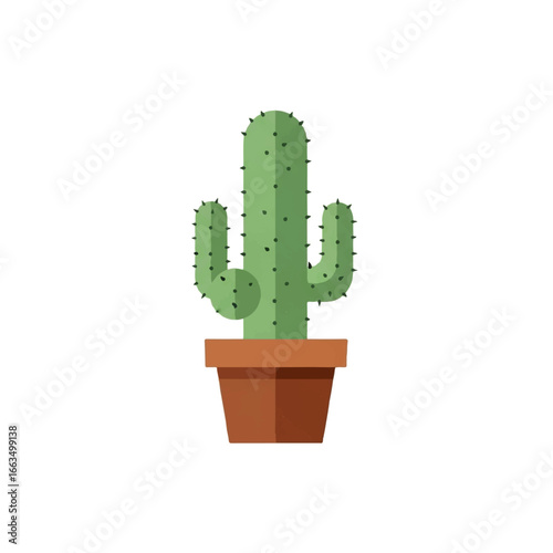 Green Cactus Plant in Brown Pot.