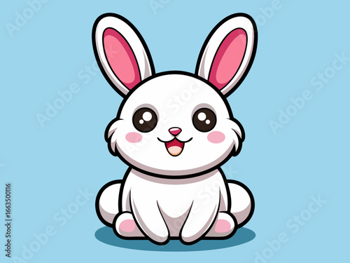 Cute white cartoon bunny with pink ears and rosy cheeks