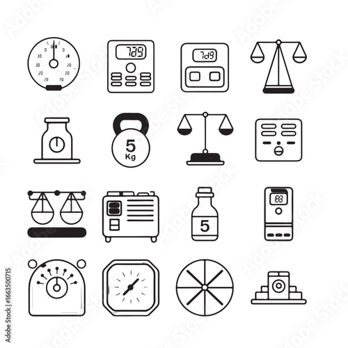 Collection of various measuring devices and scales icons