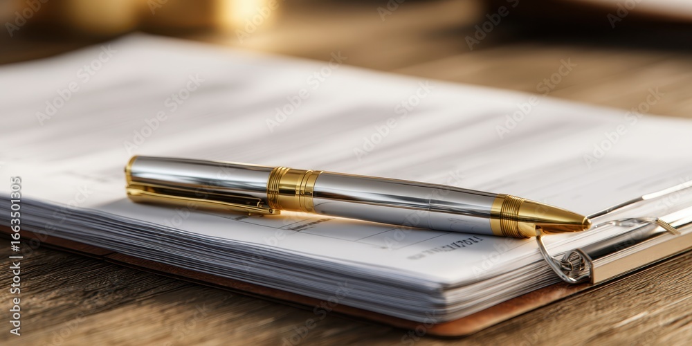 Fototapeta premium The elegant pen resting on a stack of important documents.