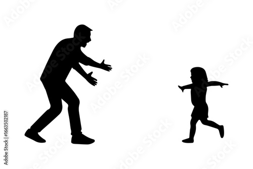 Silhouette of Father Reaching Out to Running Child