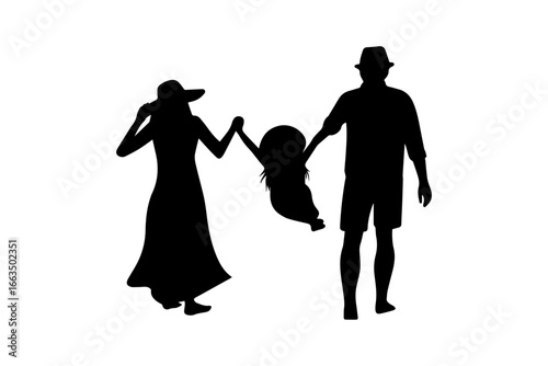Silhouette of Parents Swinging Child by Hands
